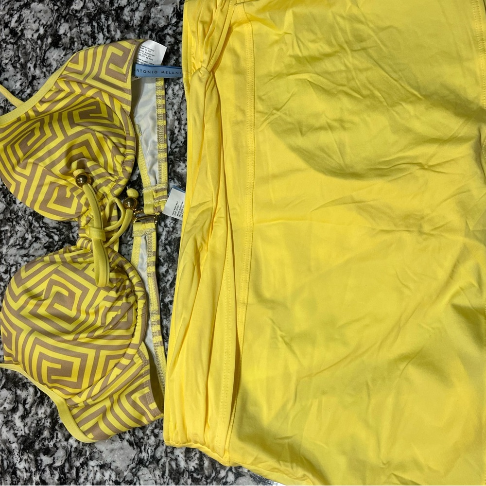 Antonio Melani Women's Yellow And Gold Bikini With Skirt Size Medium